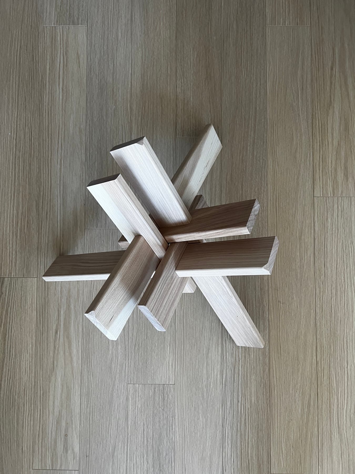 Top-down view of the interlocking wood base structure