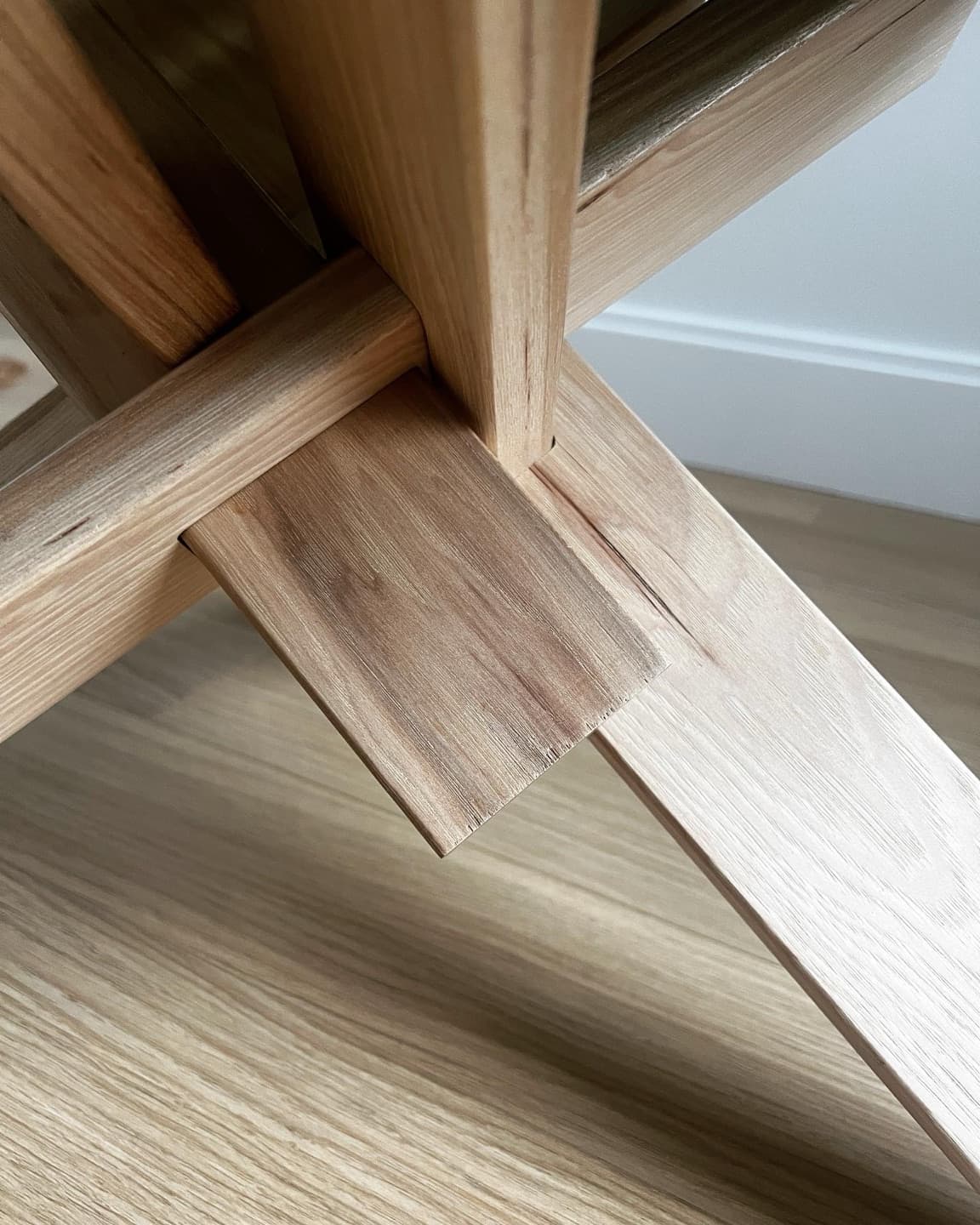 White oak joint close-up showing precision craftsmanship